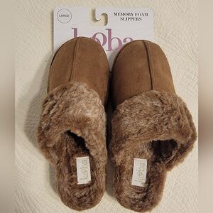 NWT Kooba Ladies Memory Foam Slippers with Faux Fur Trim